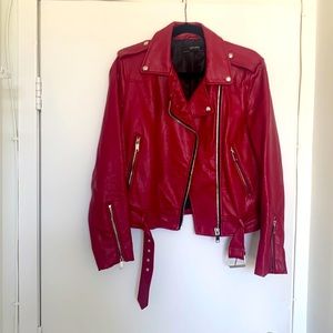 Zara Red Faux Leather Jacket